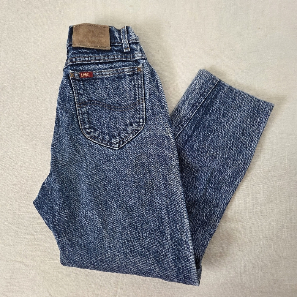 Vintage Lee Acid Wash Blue Denim Jeans 23 Inch High Waisted